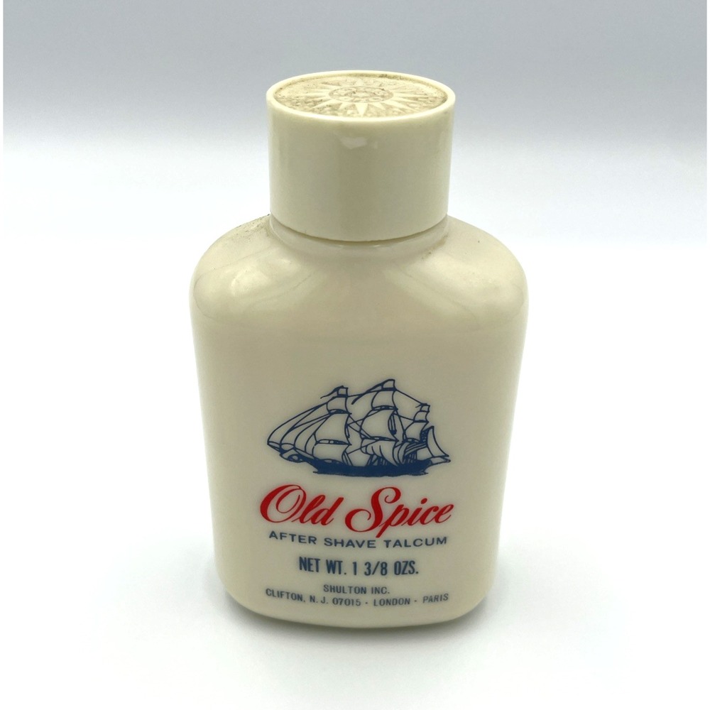 VTG Old Spice After Shave Talcum Milk Glass Bottle Shulton 1 3/8 Oz w/Contents